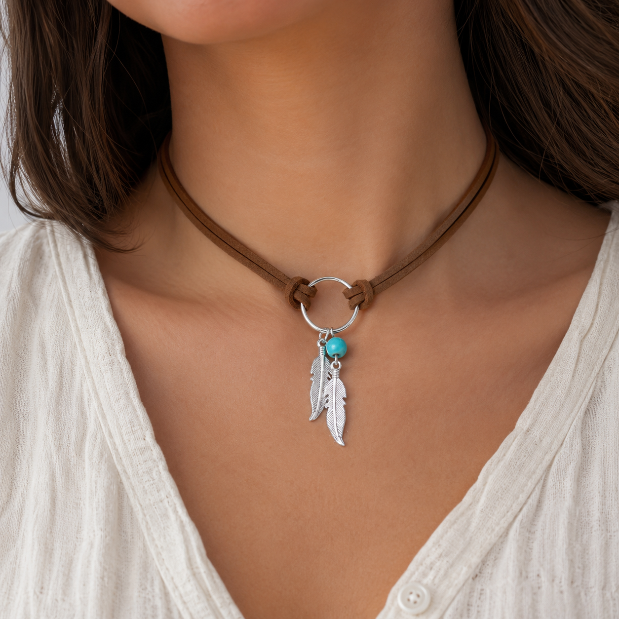 Vintage Leaf Turquoise Velvet Necklace
