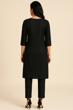 Denim Embroidered Dress with Pant