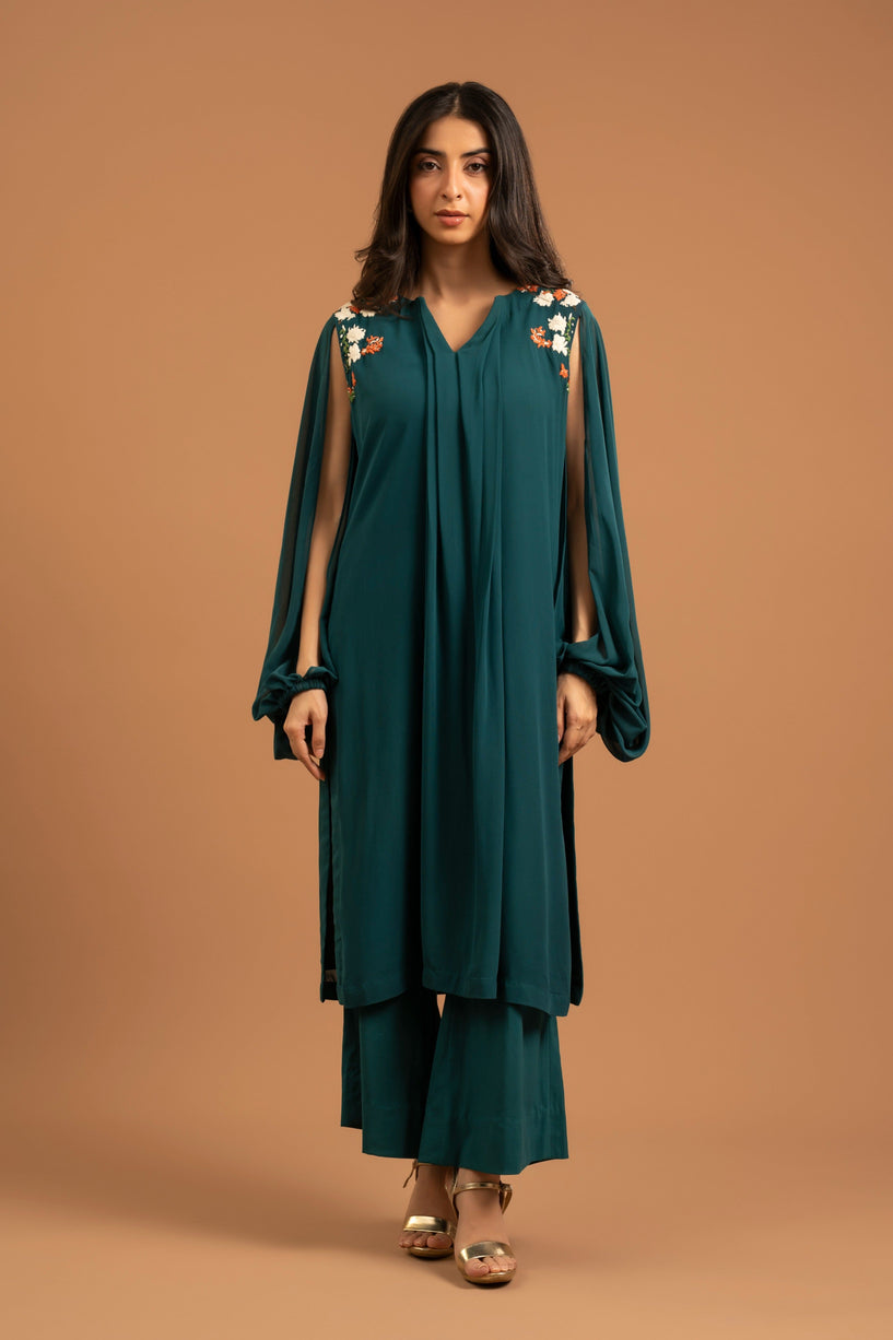 Dark Green Embroidered Tunic & Pants
