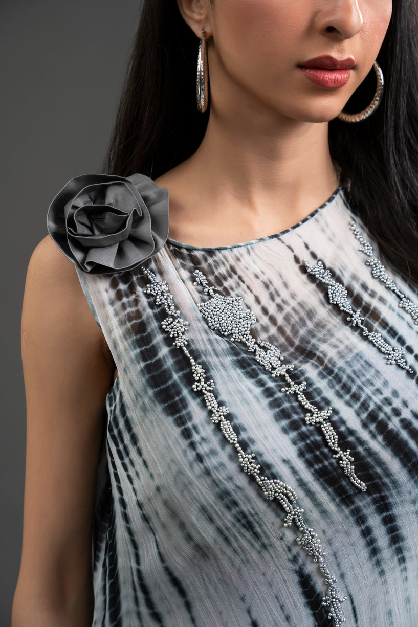 Tie & Dye Sleeveless Beaded Dress