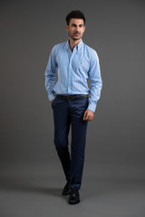 Blue Striped Cotton Button Down Shirt