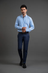 Blue Striped Cotton Button Down Shirt