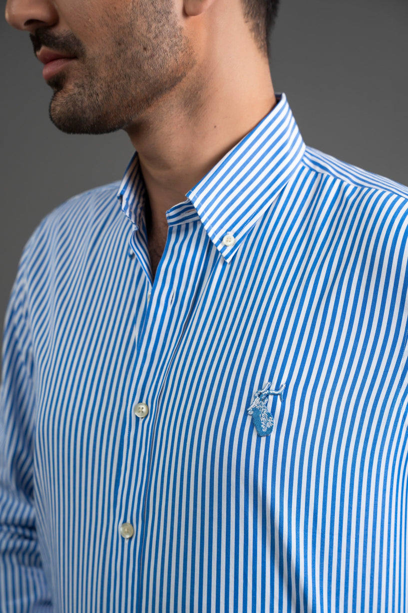 Blue Striped Cotton Button Down Shirt