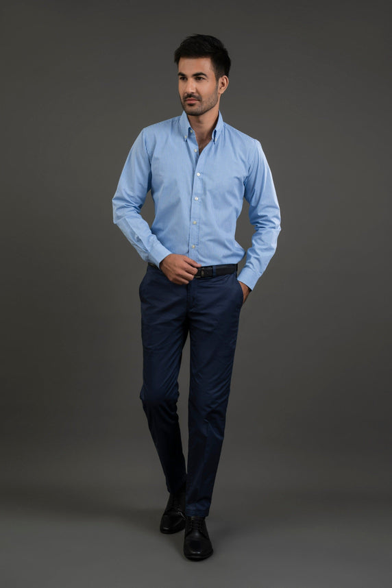 Blue Checker Cotton Button Down Shirt