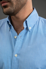 Blue Checker Cotton Button Down Shirt