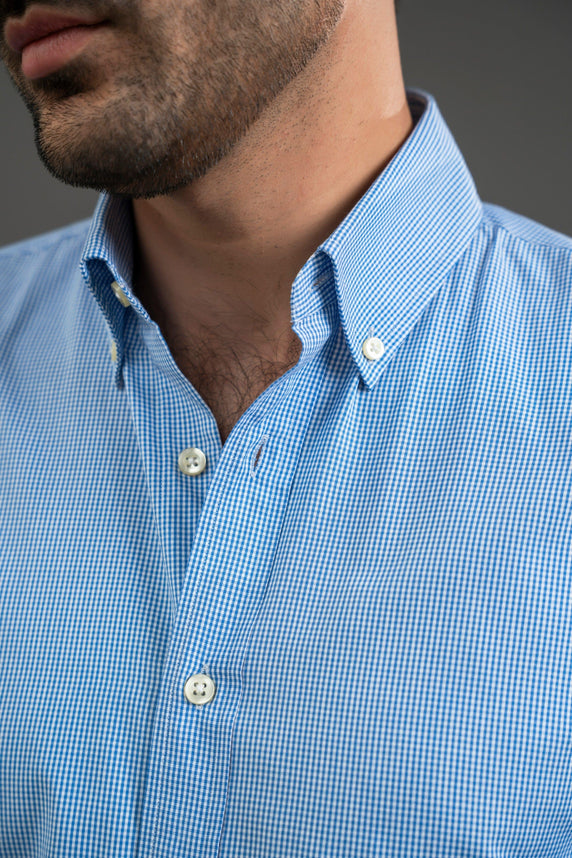 Blue Checker Cotton Button Down Shirt