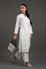 Off-White Bead-Work Dress with Pants