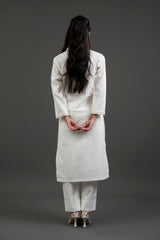 Off-White Bead-Work Dress with Pants