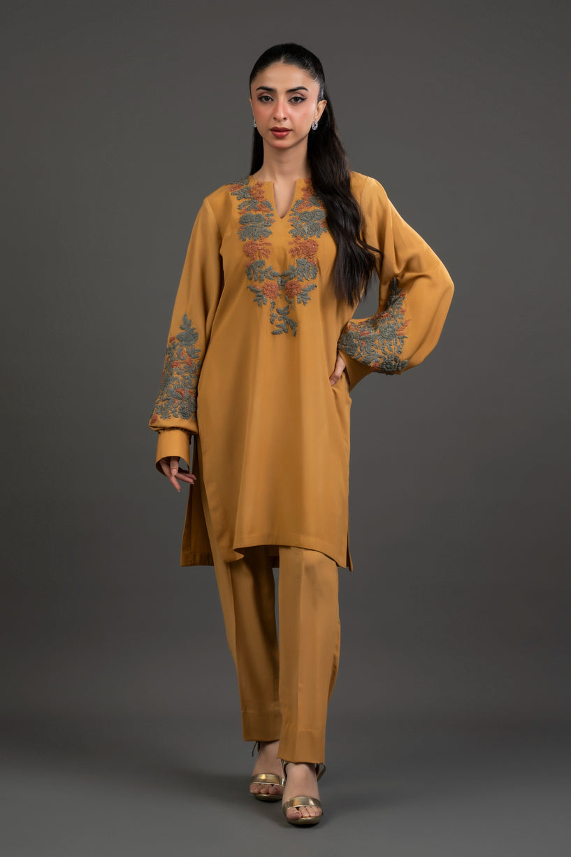 Mustard Floral Embroidered Set