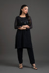 Polka Dot Print Black Chiffon Dress