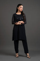 Polka Dot Print Black Chiffon Dress