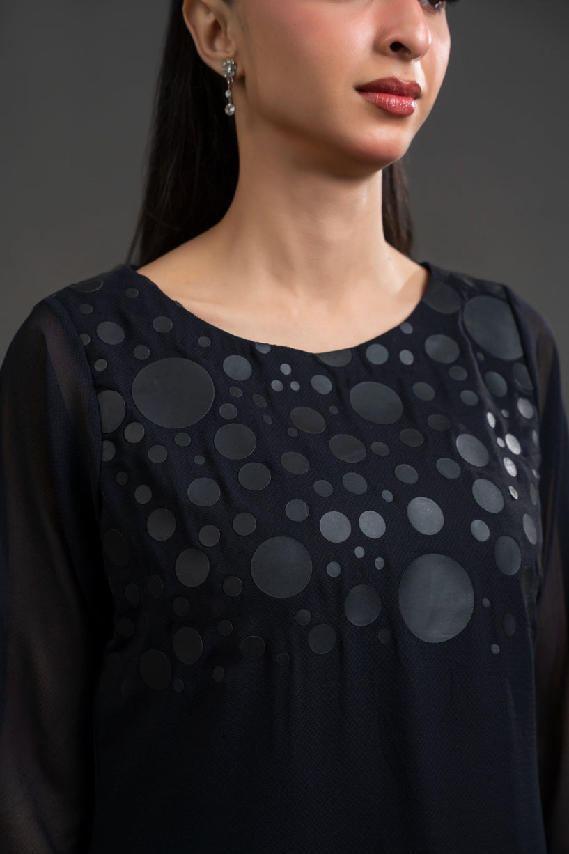 Polka Dot Print Black Chiffon Dress
