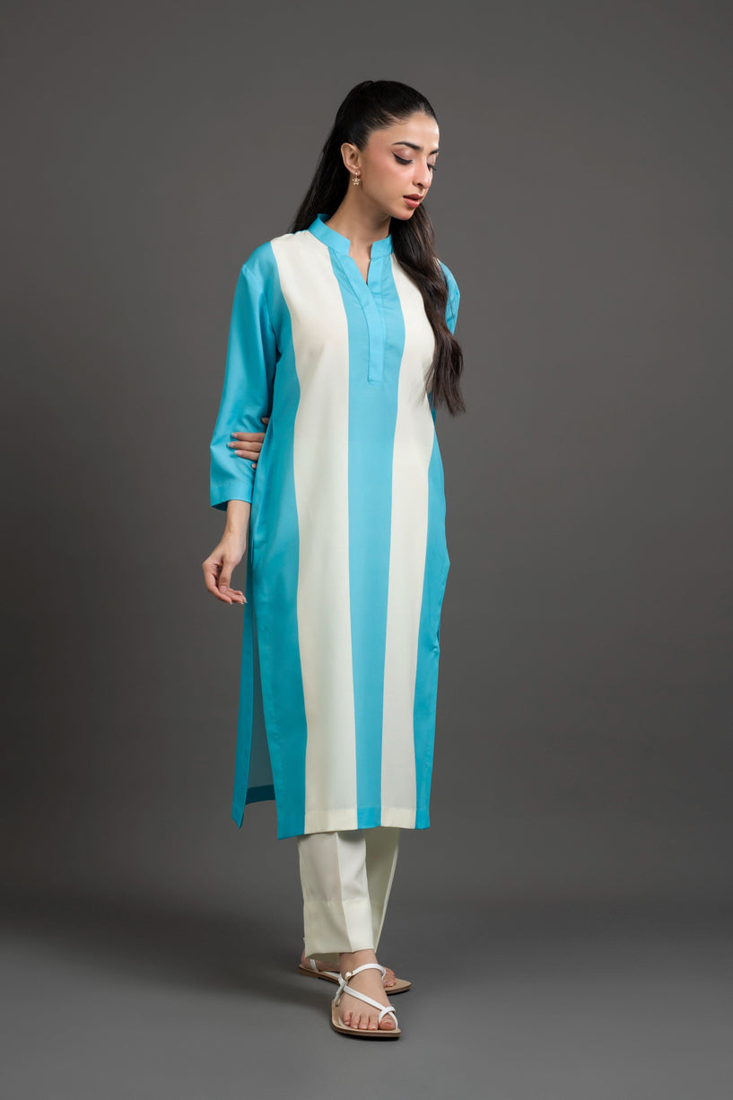 Azure Yellow Striped Kurta Set