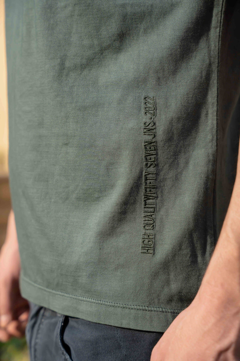 Unique embroidered pigment washed tee
