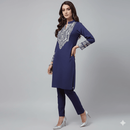 Elegant Navy Blue Embroidered Kurta Set