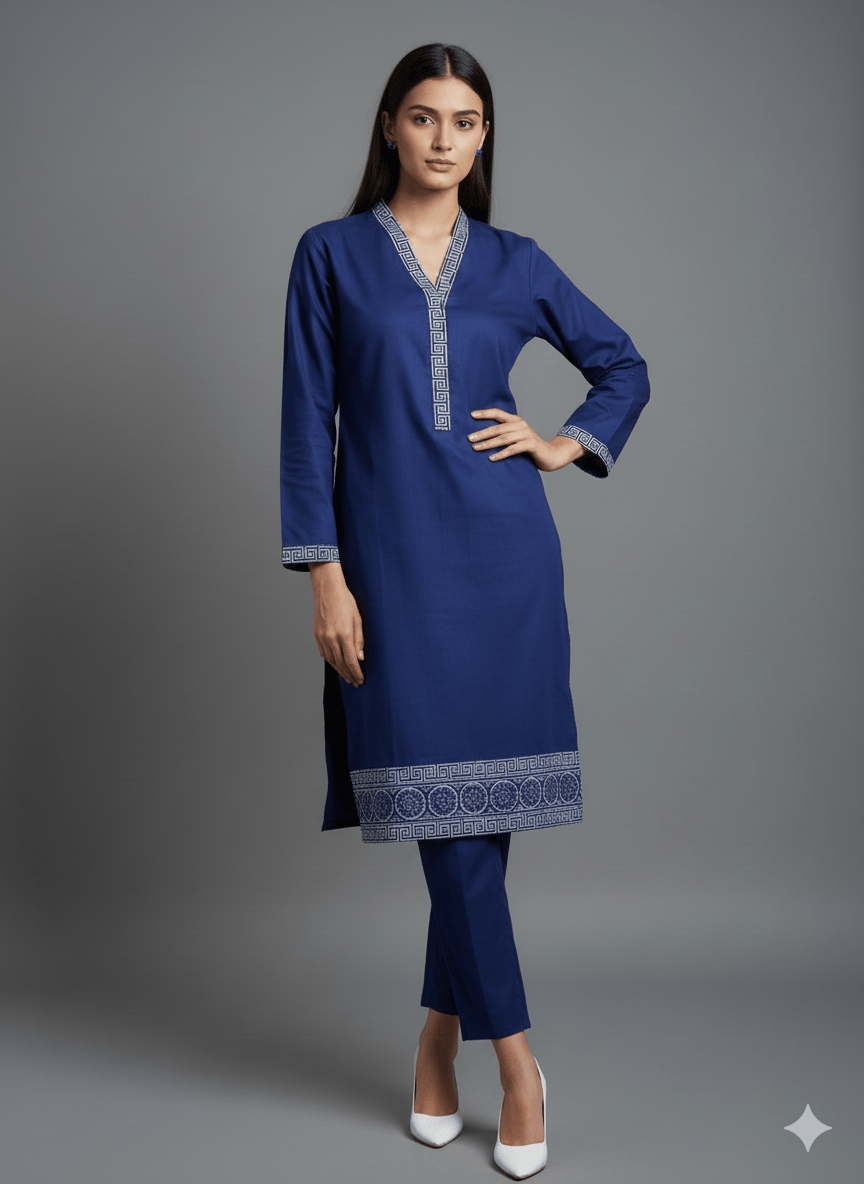 Royal Blue Greek Border Kurta Set