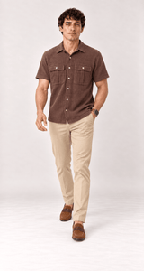 Men's 100% cotton mini-waffle camp shirt