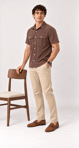 Men's 100% cotton mini-waffle camp shirt