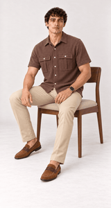 Men's 100% cotton mini-waffle camp shirt
