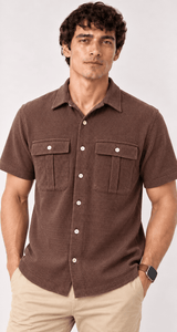 Men's 100% cotton mini-waffle camp shirt