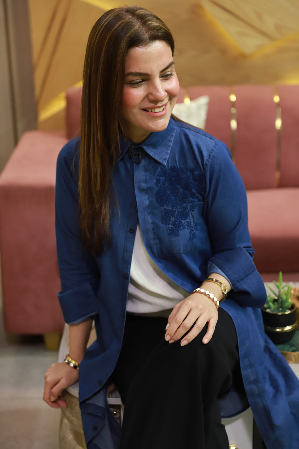 Hand Embroidery Denim Dress Top