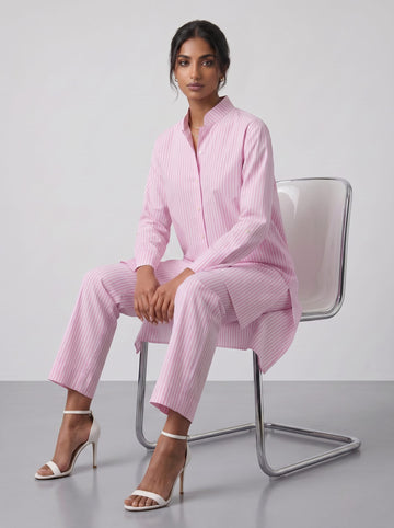 Soft Pink Striped Kurta Set