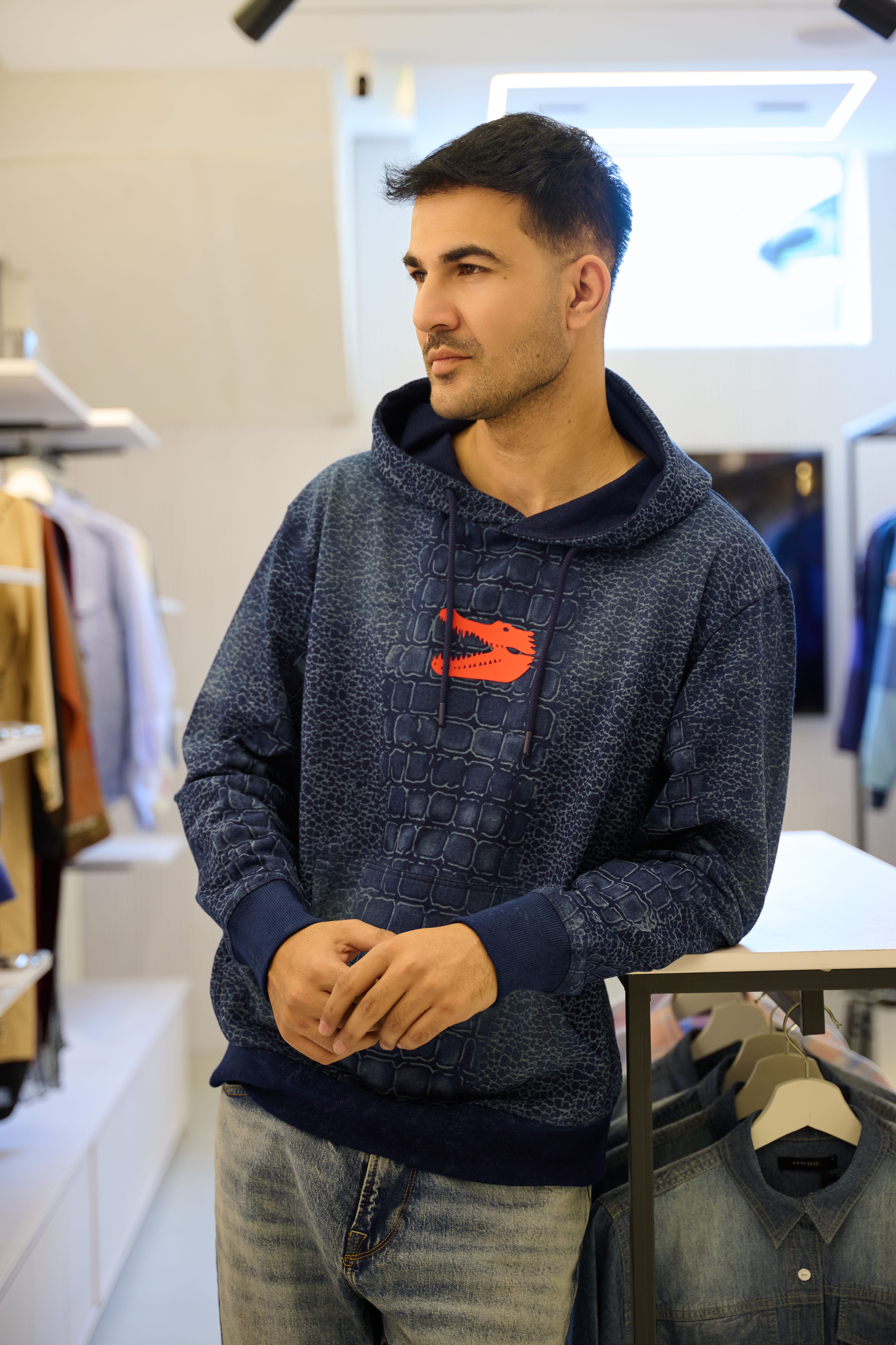 Men's French terry Gator 100% Cotton Denim Hoodie