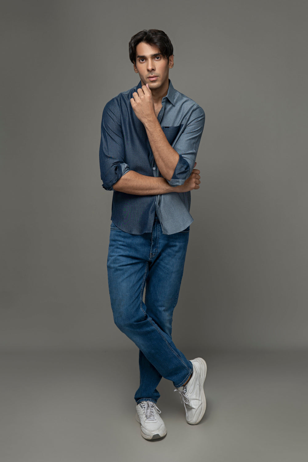 Color Block Tencel Denim Shirt