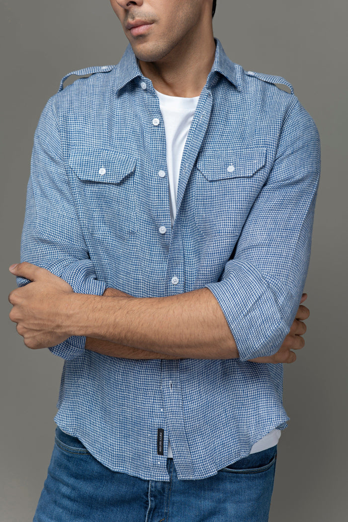 Cotton Waffle Military Style Shirt