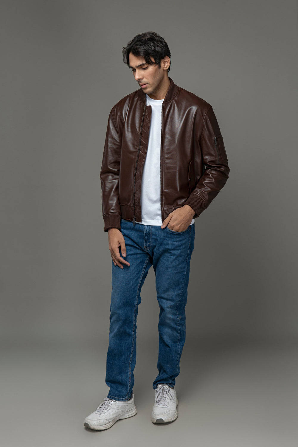 Real Leather Bomber Jacket