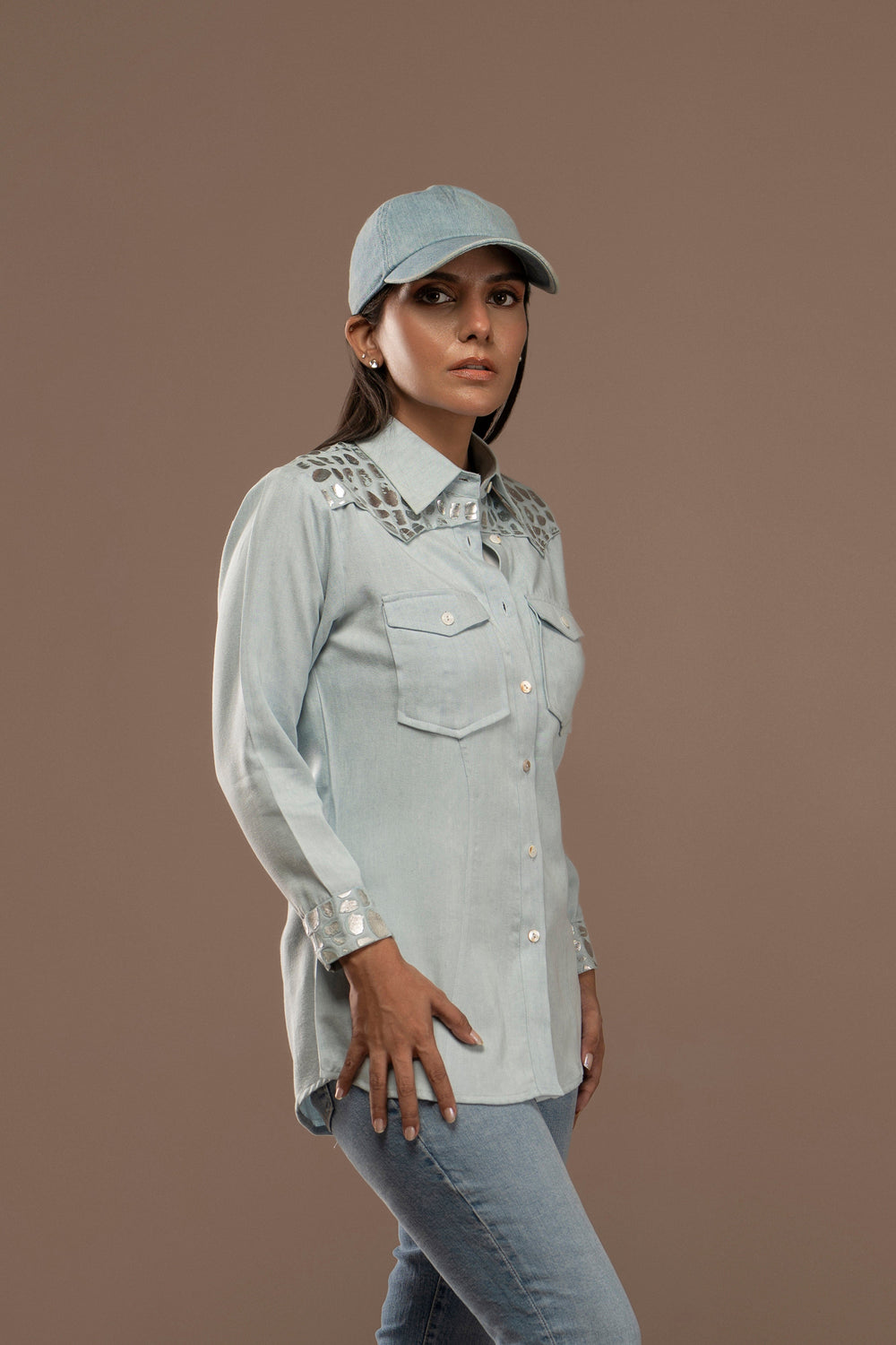 Denim Top With 3D Animal Print