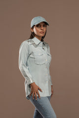 Denim Top With 3D Animal Print