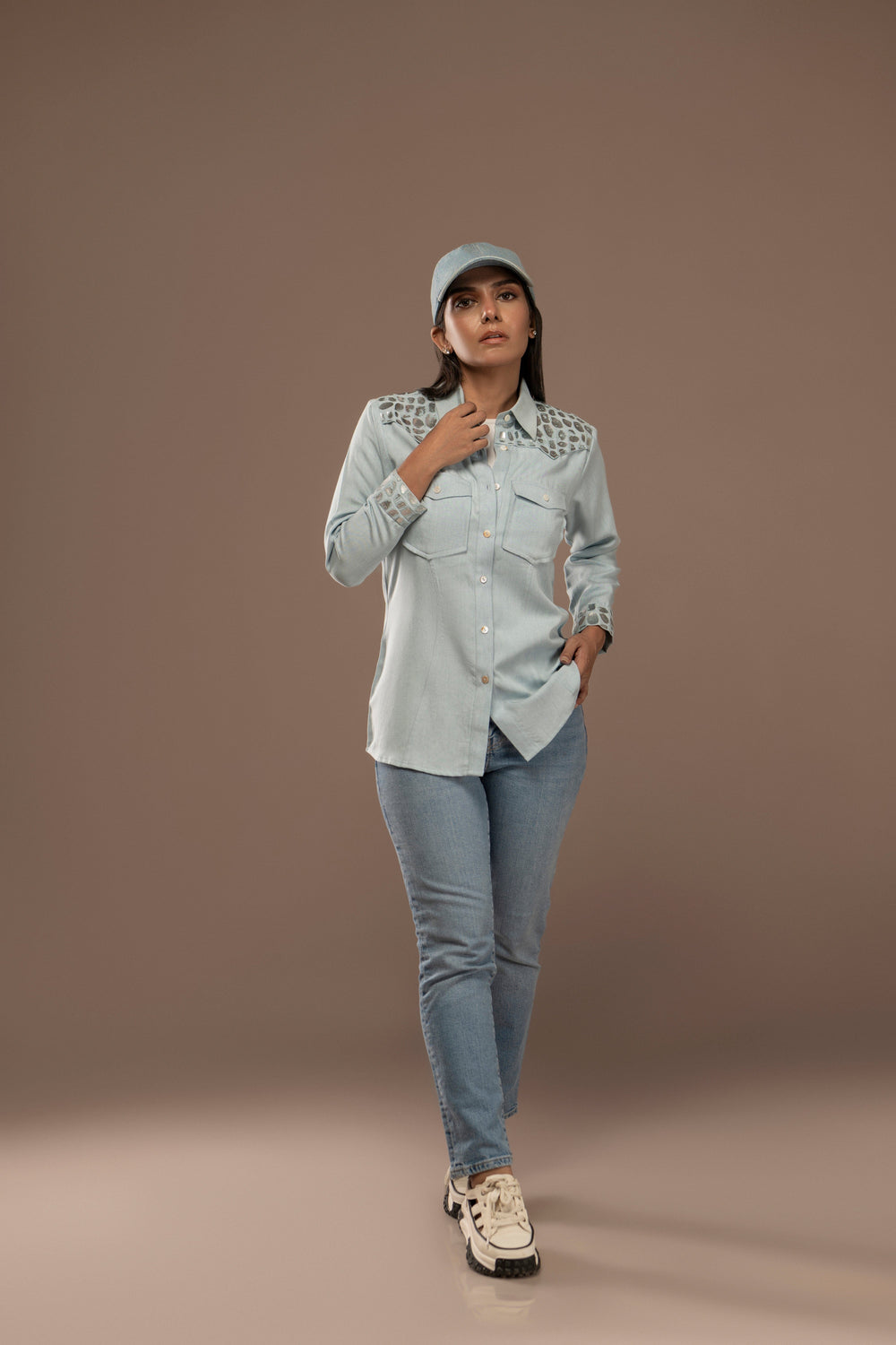 Denim Top With 3D Animal Print