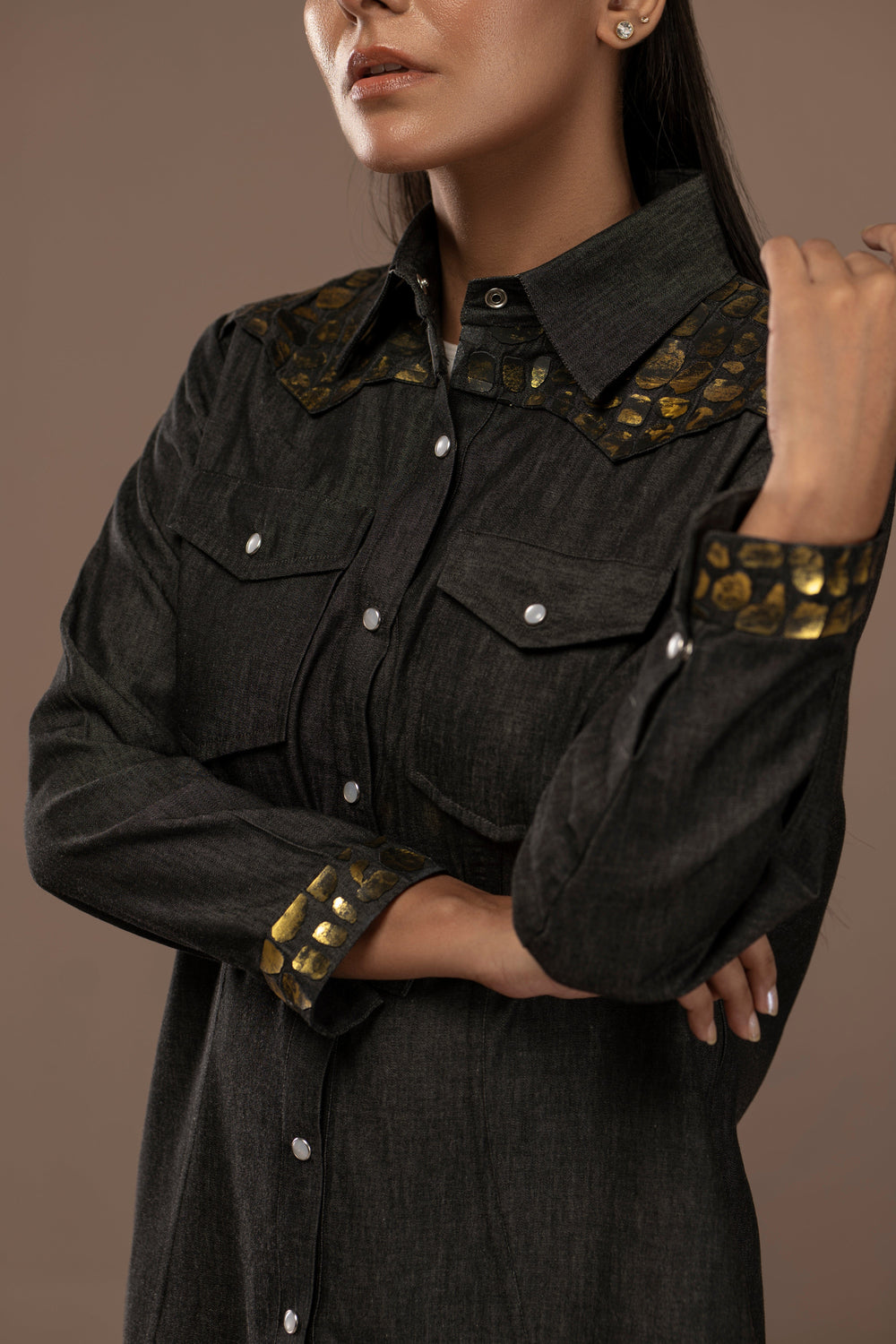 Denim Top With 3D Animal Print