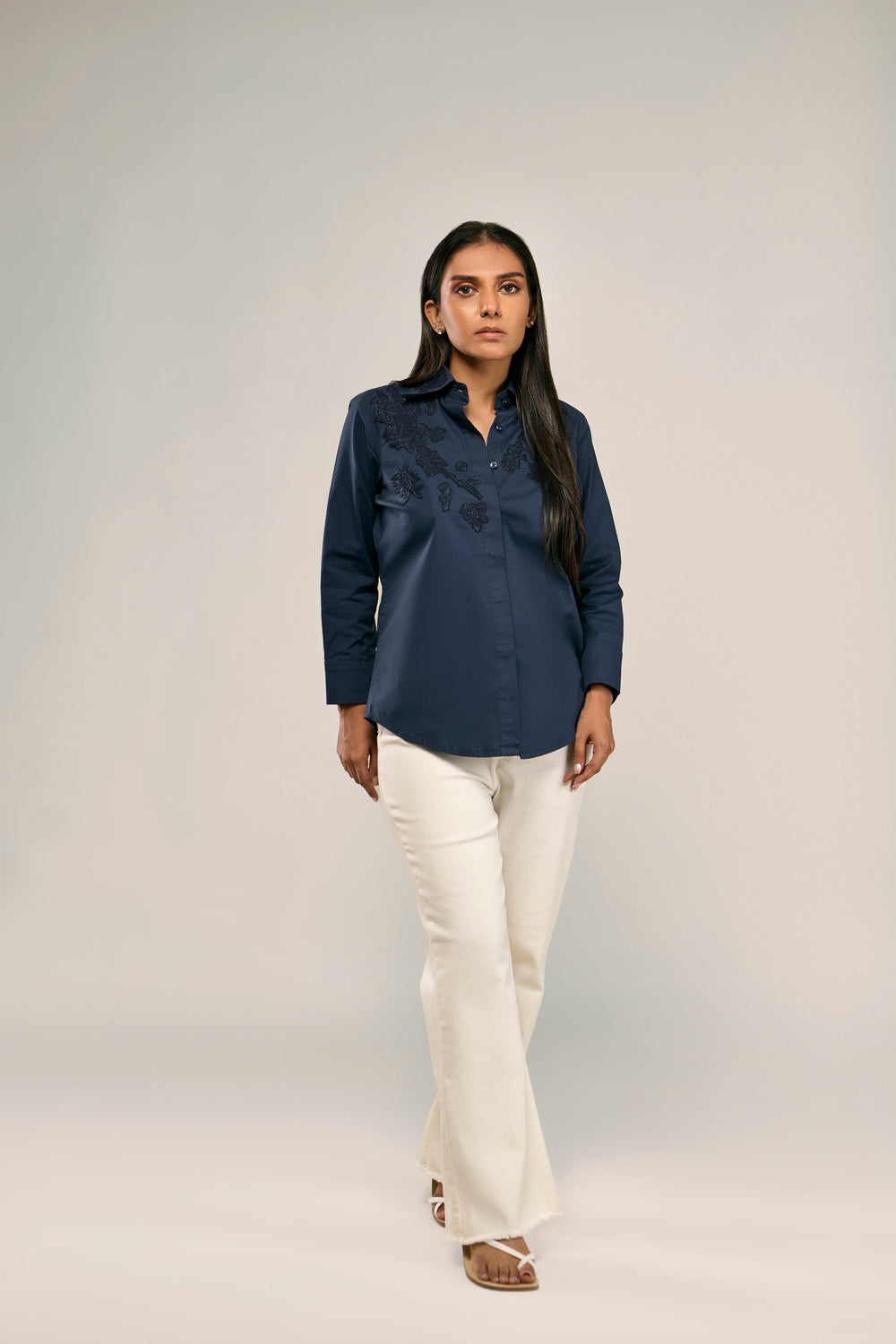 Couture Tonal Emb Poplin Blouse