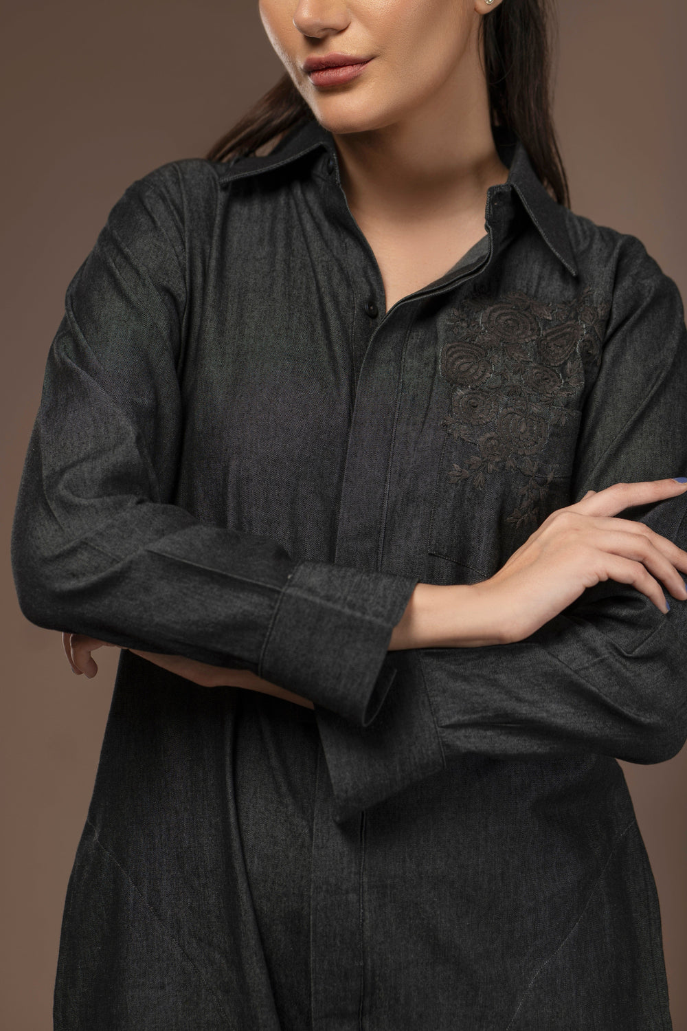 Hand Embroidery Denim Dress Top