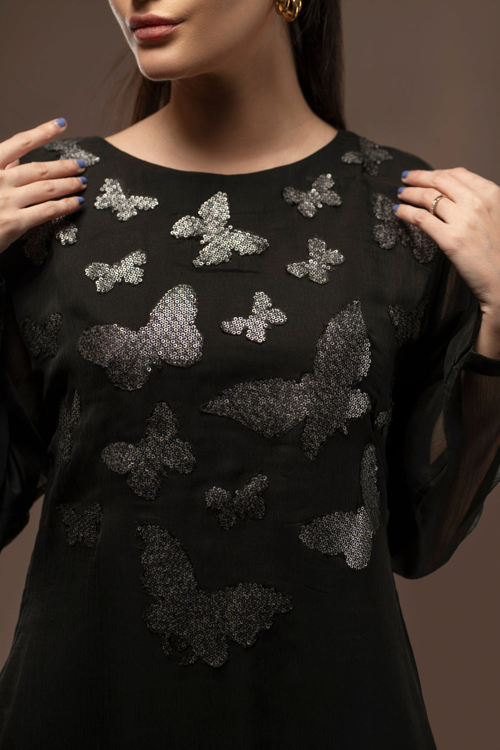 Black Sequined Formal Outfit with Pant