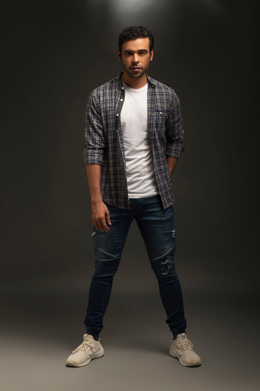 Cotton/Linen Banded Collar Shirt