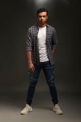 Cotton/Linen Banded Collar Shirt