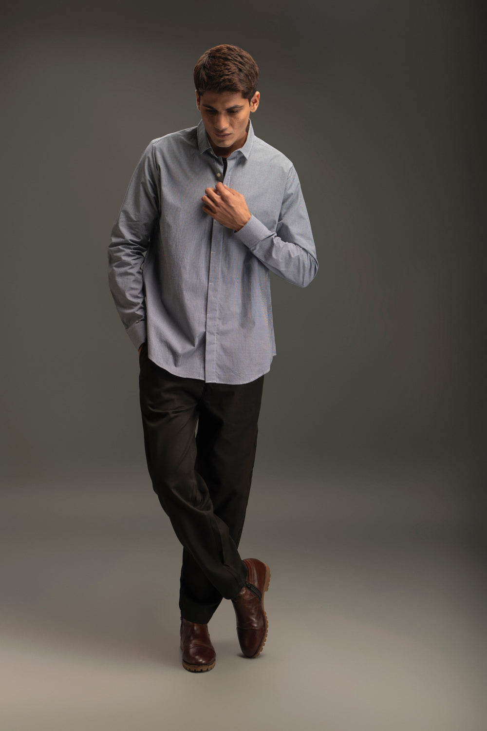 Hidden Placket Y/D Cotton Shirt