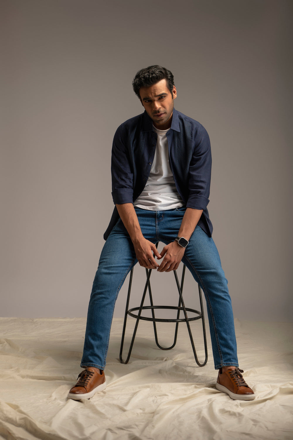 Linen Stripe Embroidered Shirt