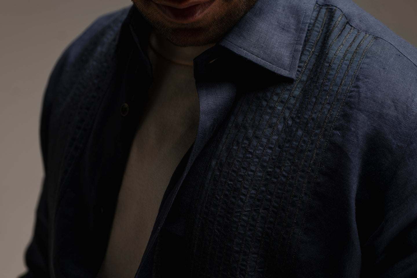 Linen Stripe Embroidered Shirt