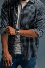 Polka Dot Printed Denim Shirt