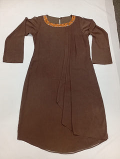 Brown Embroidered Dress with Neckline