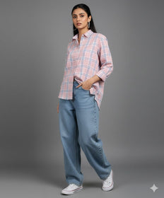 Soft Pink Plaid Casual Shirt