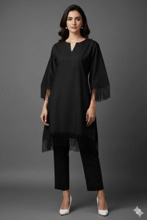 Black Fringe Kurta Set