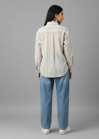 Beige Stripe Cotton Classic Shirt
