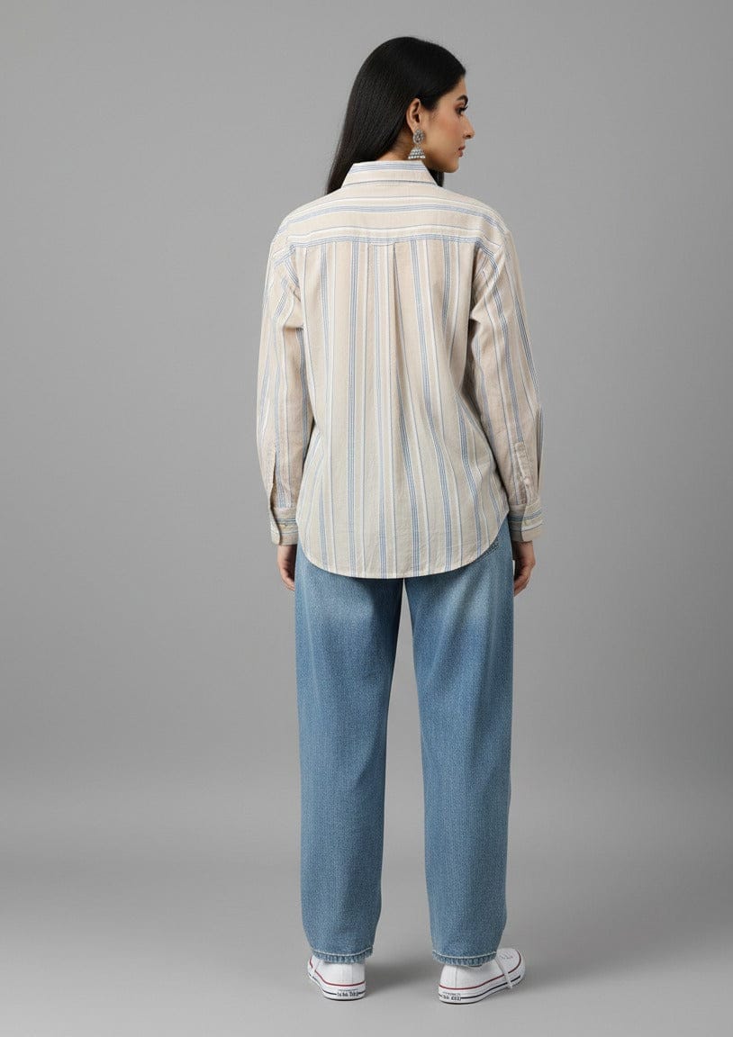 Beige Stripe Cotton Classic Shirt
