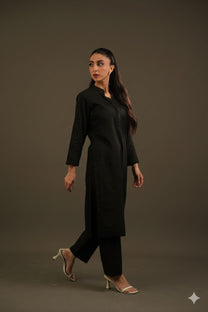 Black Bead-Work Dress with Pants