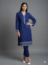 Royal Blue Greek Border Kurta Set